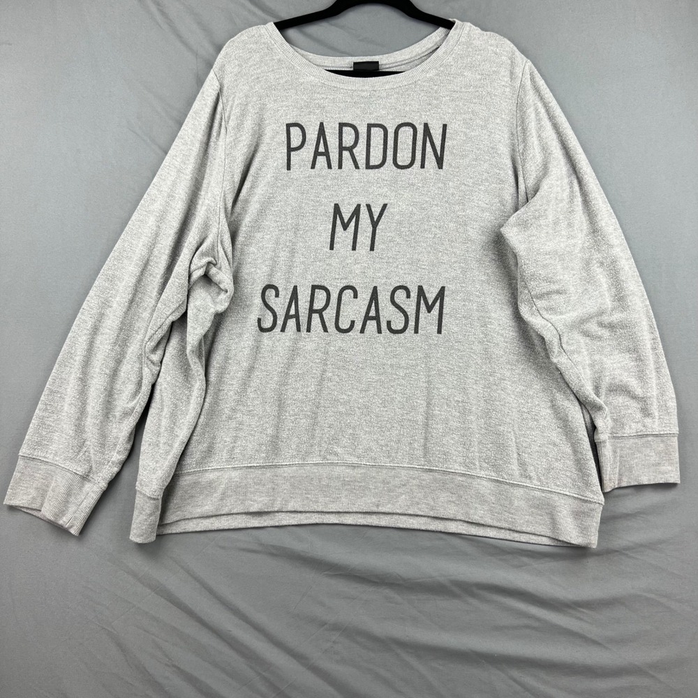 Torrid Sweatshirt Womens 4 Pardon My Sarcasm Graphic Gray Long Sleeve Good
